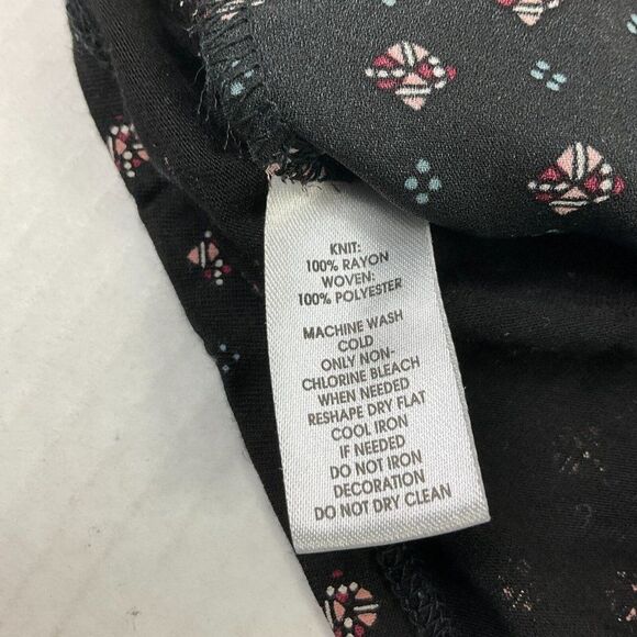 LOFT Blouse Black Printed Bell Long Sleeve Shirt Button Keyhole Top PM Petites - Picture 11 of 13